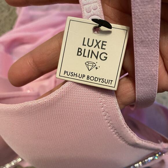 New BCBGenertion Pink Mesh Luxe Bling Pushup Bodysuit Top SzL Sexy Love Romantic - Picture 4 of 11